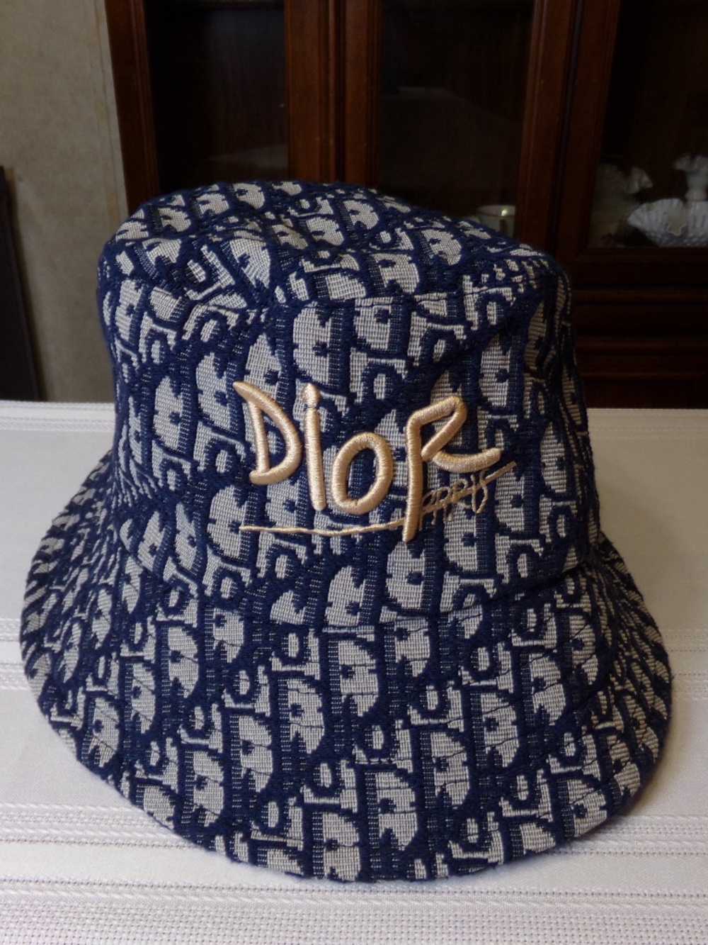 DIOR Paris Monogram Bucket Hat,Dior Jacquard Pattern,Dior Embroidery, Blue Large
